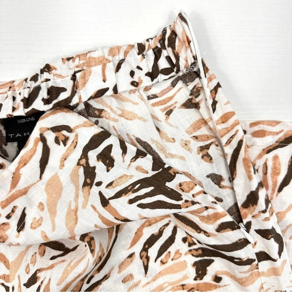 Tahari Wide Leg Linen Crop Pants in Cream/Brown/Tan Colors Size Small NEW - Picture 3 of 9